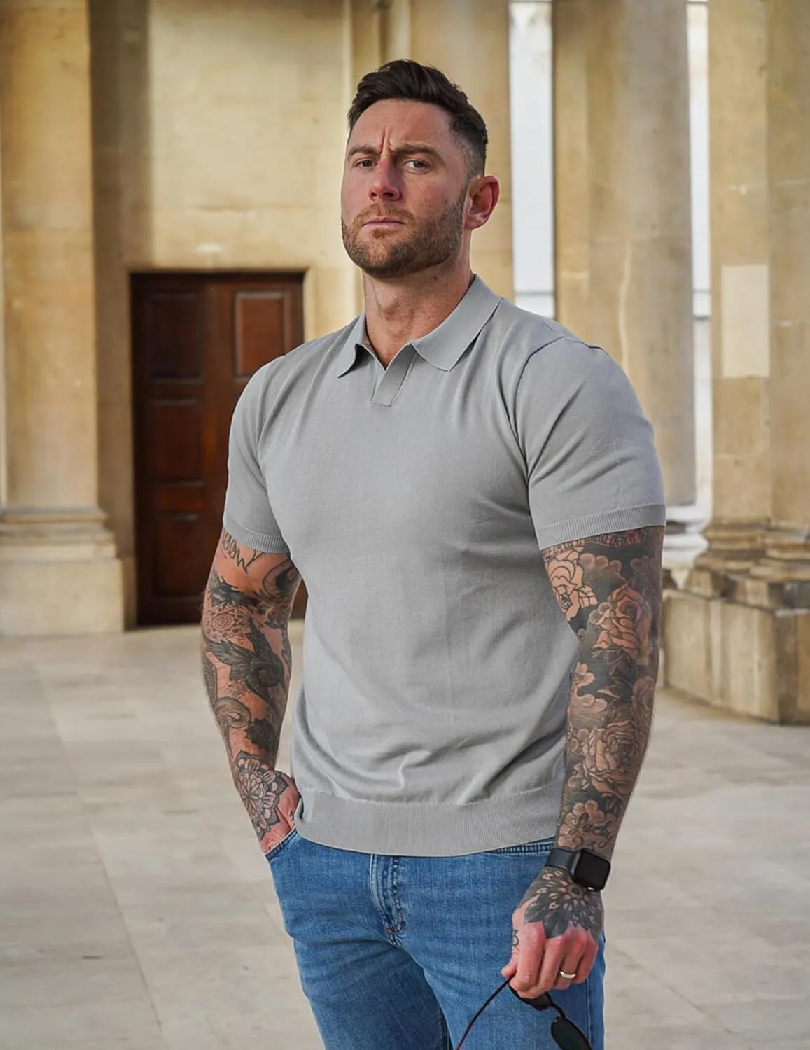 COOFANDY Mens Knit Polo Shirts V Neck Short Sleeve Stretch Polo T Shirt Casual Golf Shirts