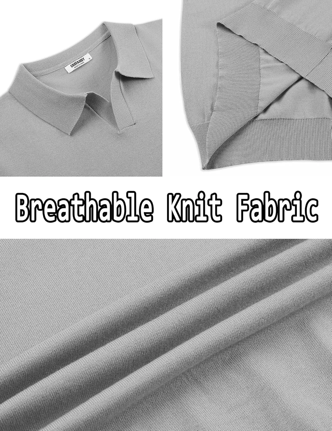 COOFANDY Mens Knit Polo Shirts V Neck Short Sleeve Stretch Polo T Shirt Casual Golf Shirts