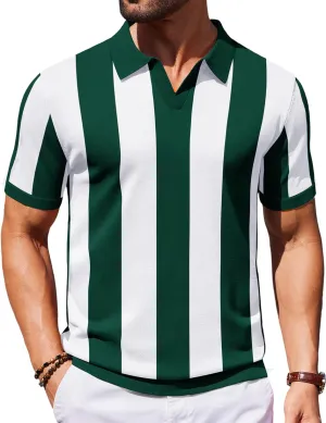 COOFANDY Mens Knit Polo Shirts V Neck Short Sleeve Stretch Polo T Shirt Casual Golf Shirts
