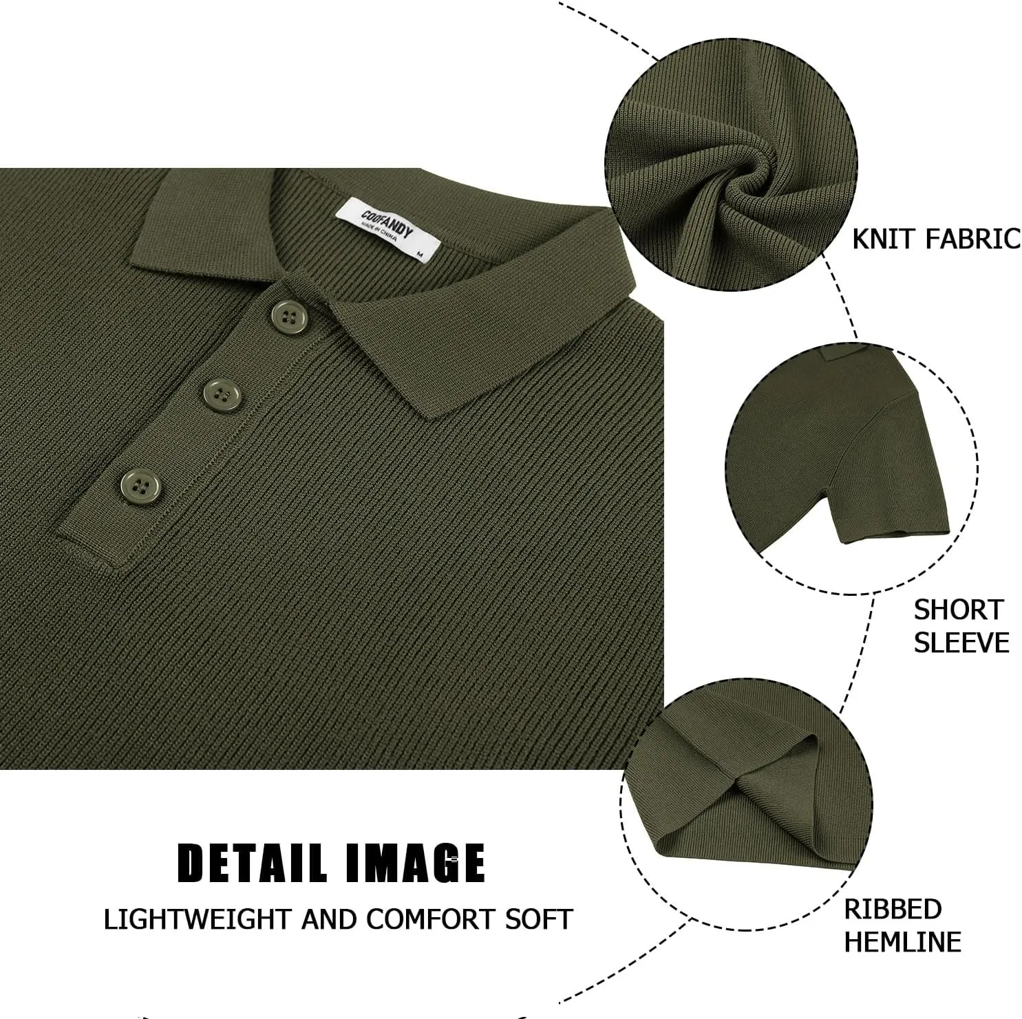 COOFANDY Mens Slim Fit Knit Polo Shirts Business Lightweight Polo Sweater Casual Summer Ribbed Textured Collared T Shirt