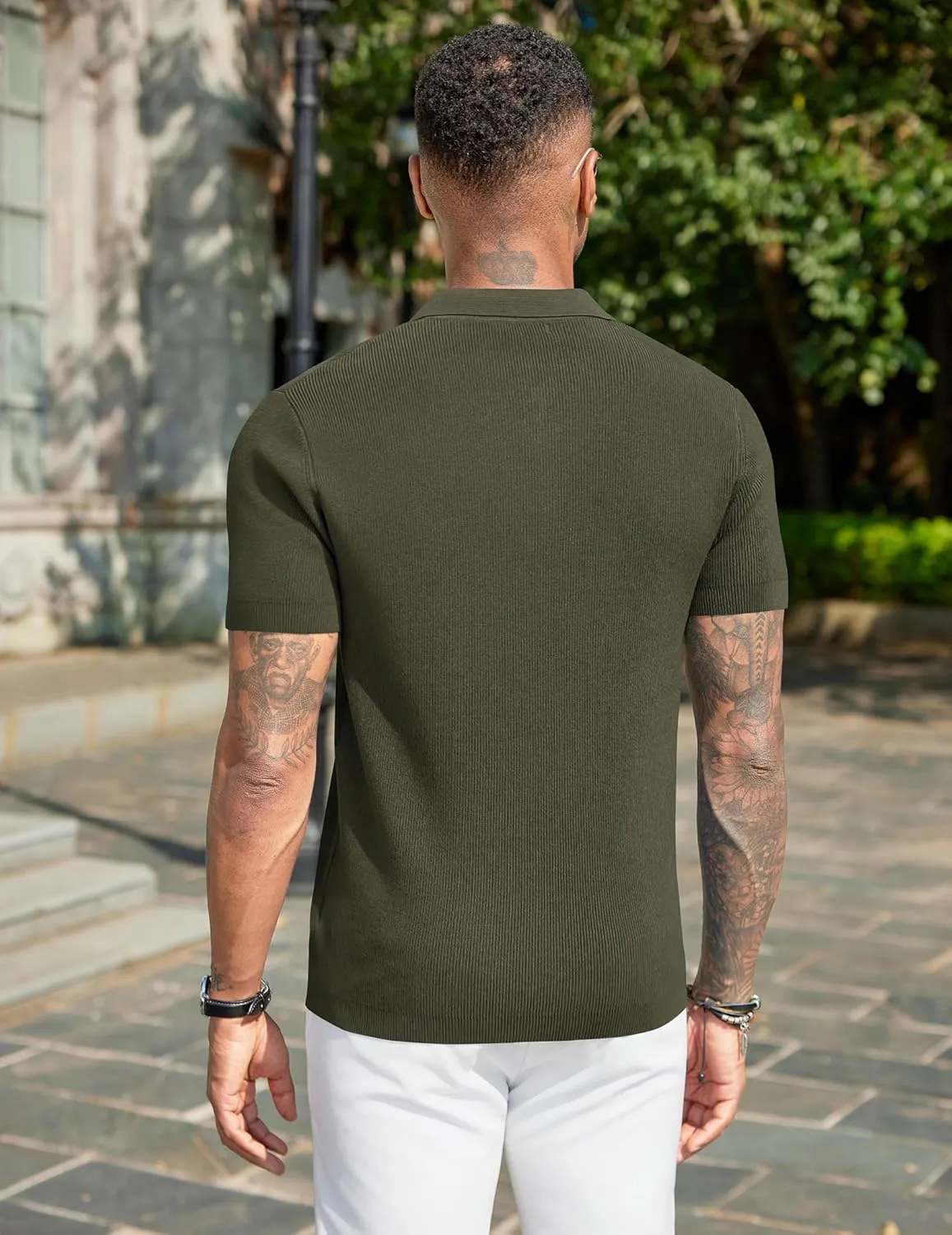 COOFANDY Mens Slim Fit Knit Polo Shirts Business Lightweight Polo Sweater Casual Summer Ribbed Textured Collared T Shirt