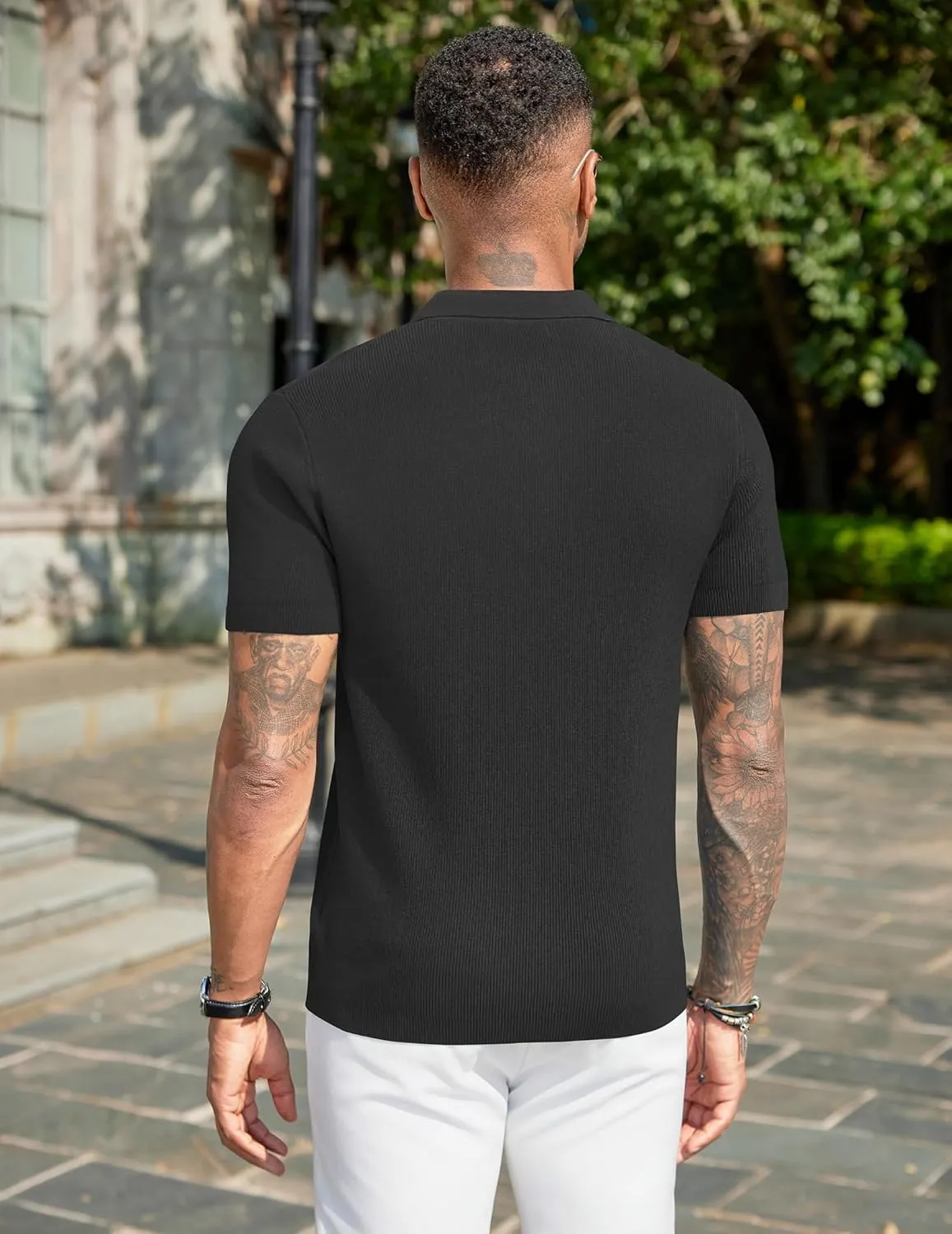 COOFANDY Mens Slim Fit Knit Polo Shirts Business Lightweight Polo Sweater Casual Summer Ribbed Textured Collared T Shirt
