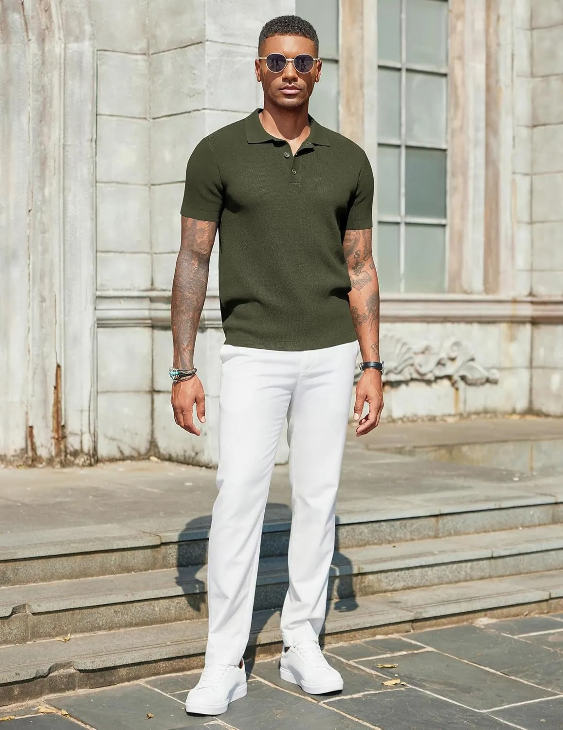 COOFANDY Mens Slim Fit Knit Polo Shirts Business Lightweight Polo Sweater Casual Summer Ribbed Textured Collared T Shirt