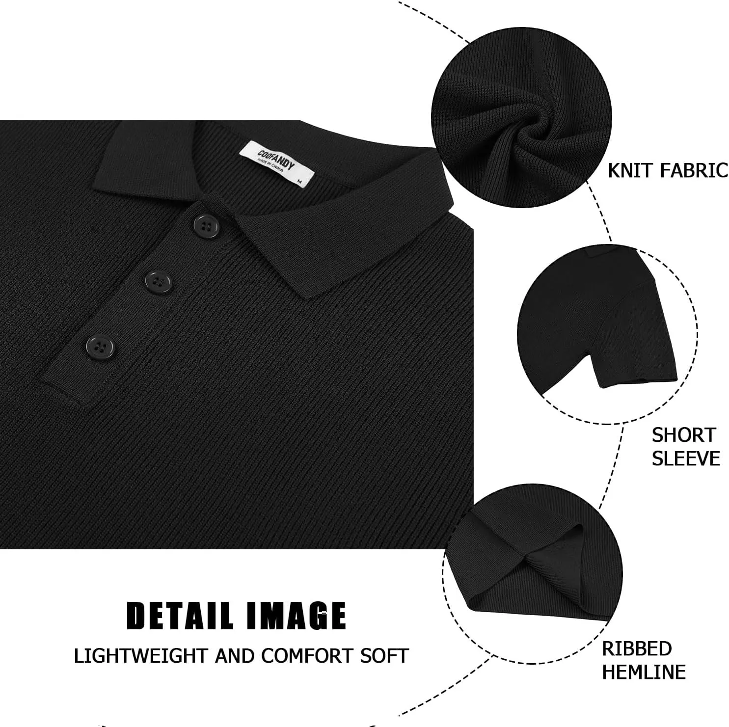 COOFANDY Mens Slim Fit Knit Polo Shirts Business Lightweight Polo Sweater Casual Summer Ribbed Textured Collared T Shirt