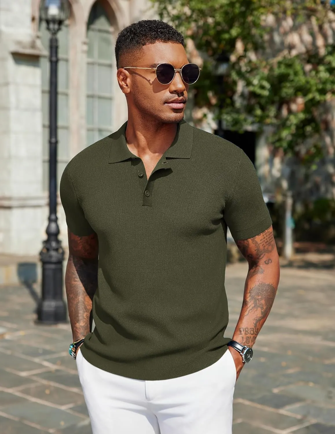 COOFANDY Mens Slim Fit Knit Polo Shirts Business Lightweight Polo Sweater Casual Summer Ribbed Textured Collared T Shirt