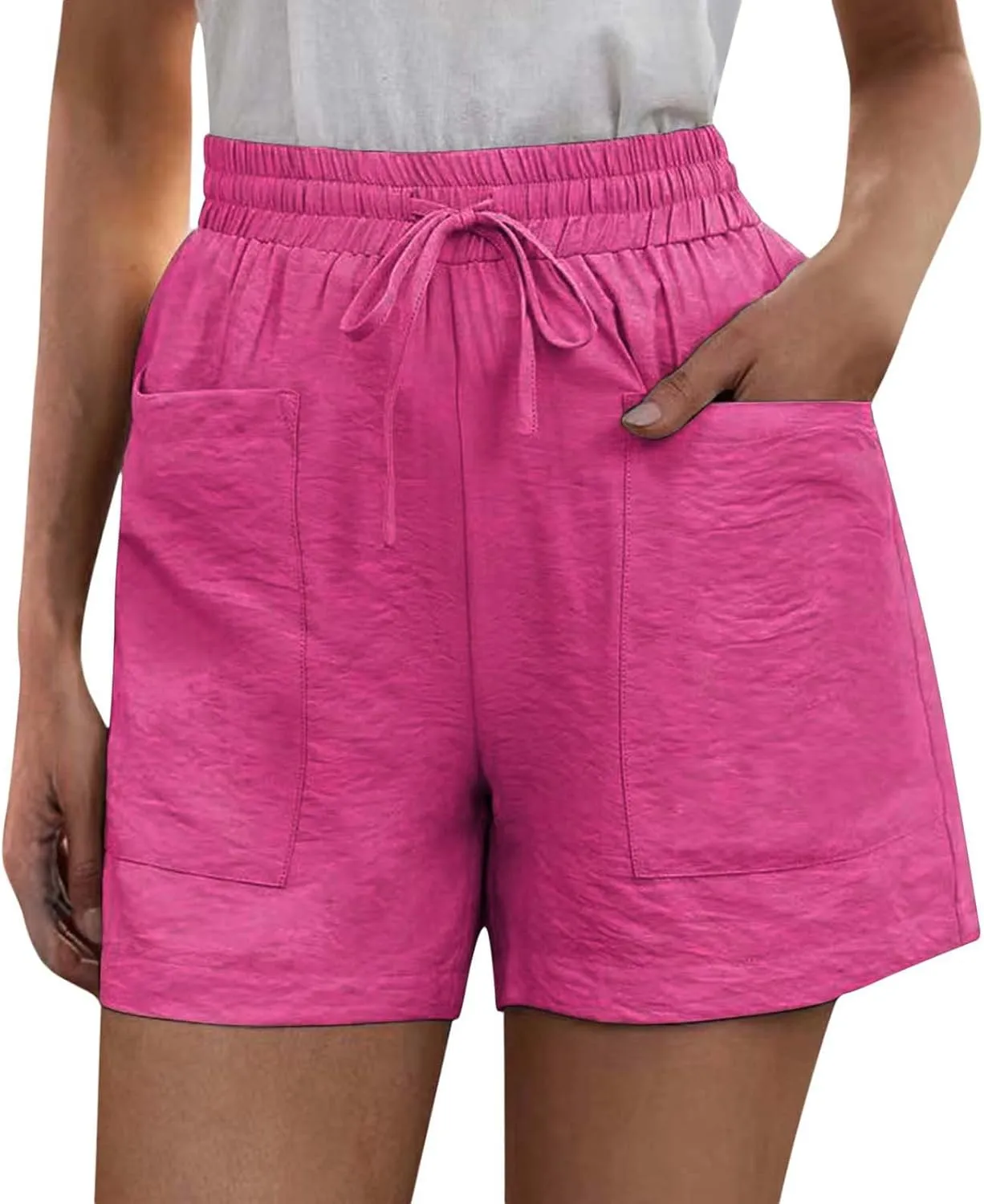 Cotton Linen Shorts for Women Summer Casual High Waisted Drawstring Beach Shorts Lightweight Baggy Trendy Short Pants
