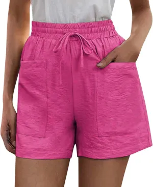 Cotton Linen Shorts for Women Summer Casual High Waisted Drawstring Beach Shorts Lightweight Baggy Trendy Short Pants