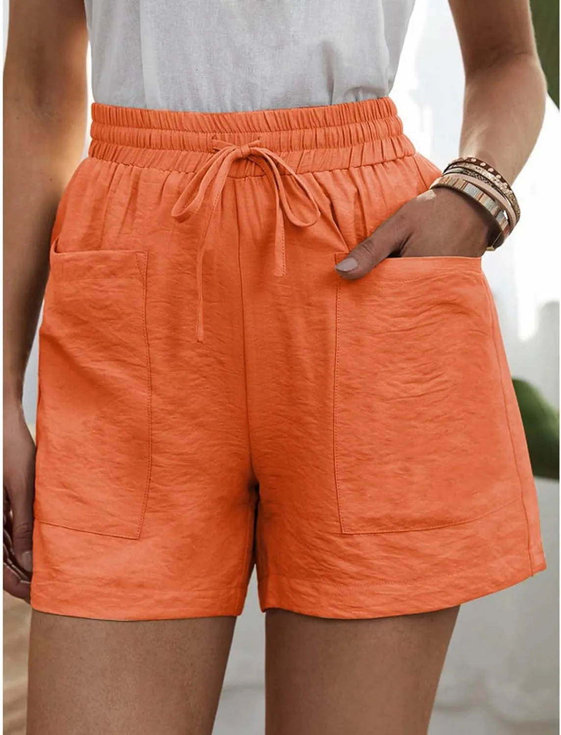 Cotton Linen Shorts for Women Summer Casual High Waisted Drawstring Beach Shorts Lightweight Baggy Trendy Short Pants