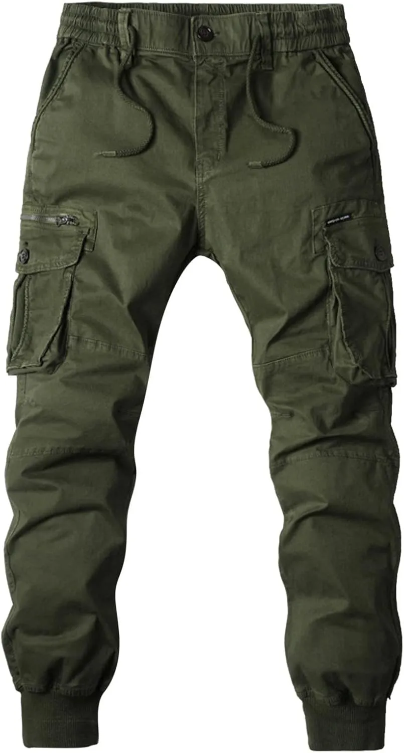 CRNTCEM Mens Cuffed Cargo Pants Twill Cotton Straight Hiking Work Pants Stretch Chino Casual Workout Military Combat Trousers