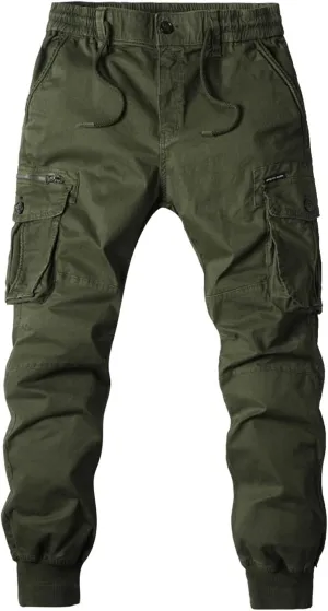CRNTCEM Mens Cuffed Cargo Pants Twill Cotton Straight Hiking Work Pants Stretch Chino Casual Workout Military Combat Trousers