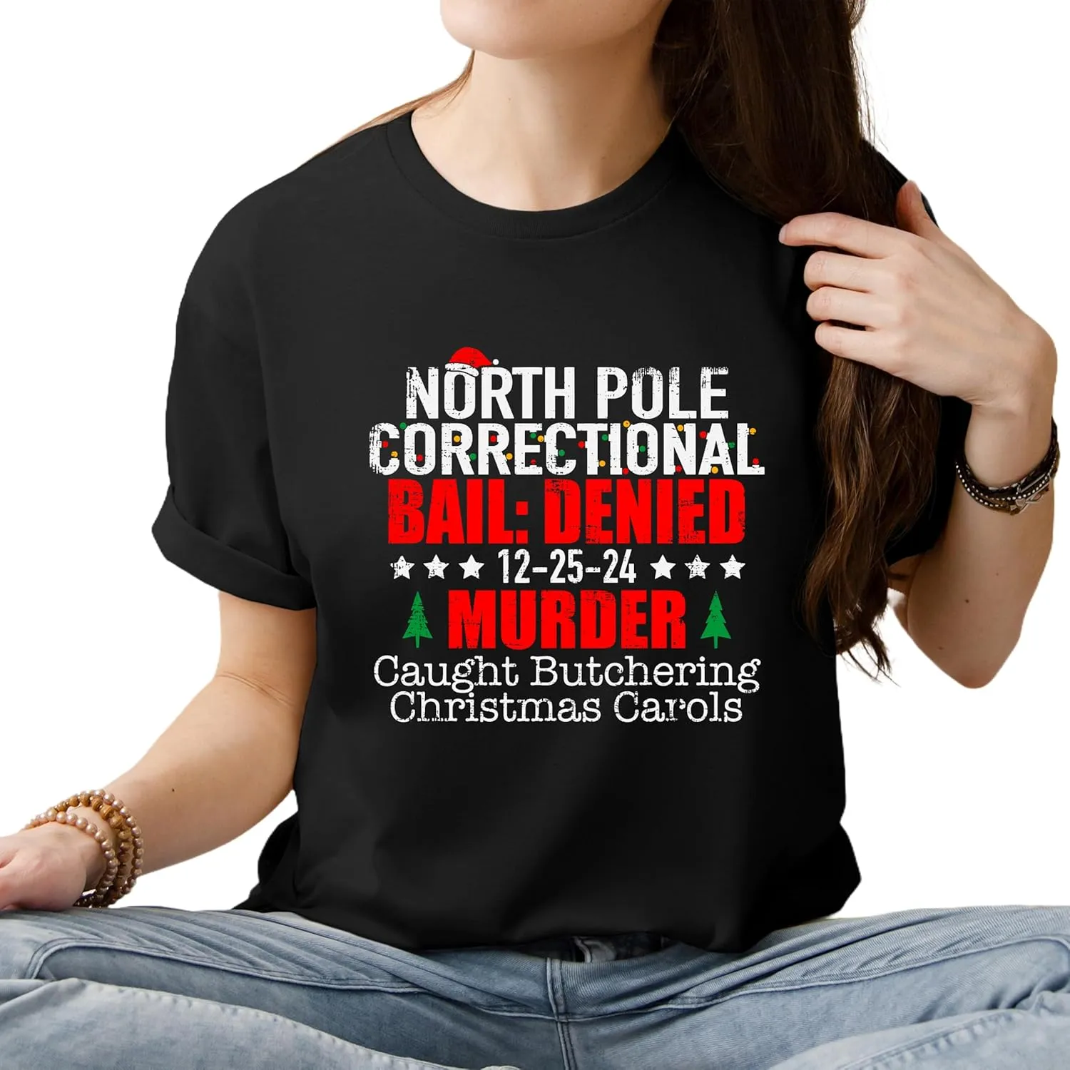 Custom North Pole Correctional Christmas 2024 Shirt North Pole Christmas Matching Family T-Shirt New Years Shirt Funny Shirts for Women Santa Shirt Men Xmas Holiday Tee