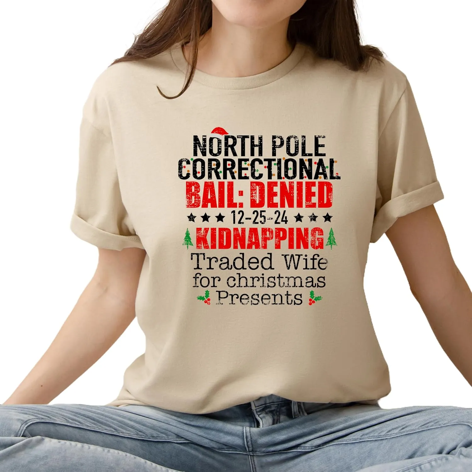 Custom North Pole Correctional Christmas 2024 Shirt North Pole Christmas Matching Family T-Shirt New Years Shirt Funny Shirts for Women Santa Shirt Men Xmas Holiday Tee
