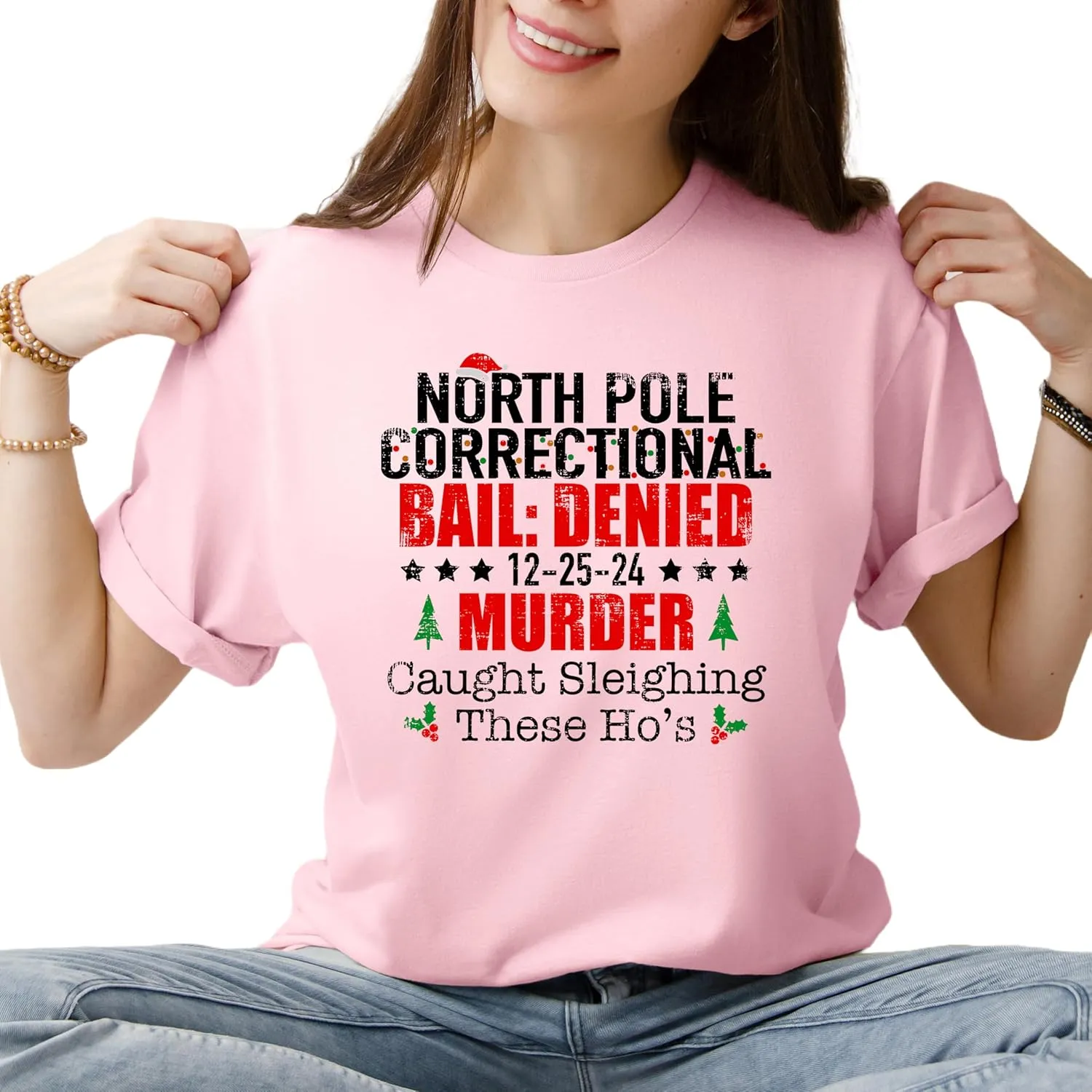 Custom North Pole Correctional Christmas 2024 Shirt North Pole Christmas Matching Family T-Shirt New Years Shirt Funny Shirts for Women Santa Shirt Men Xmas Holiday Tee
