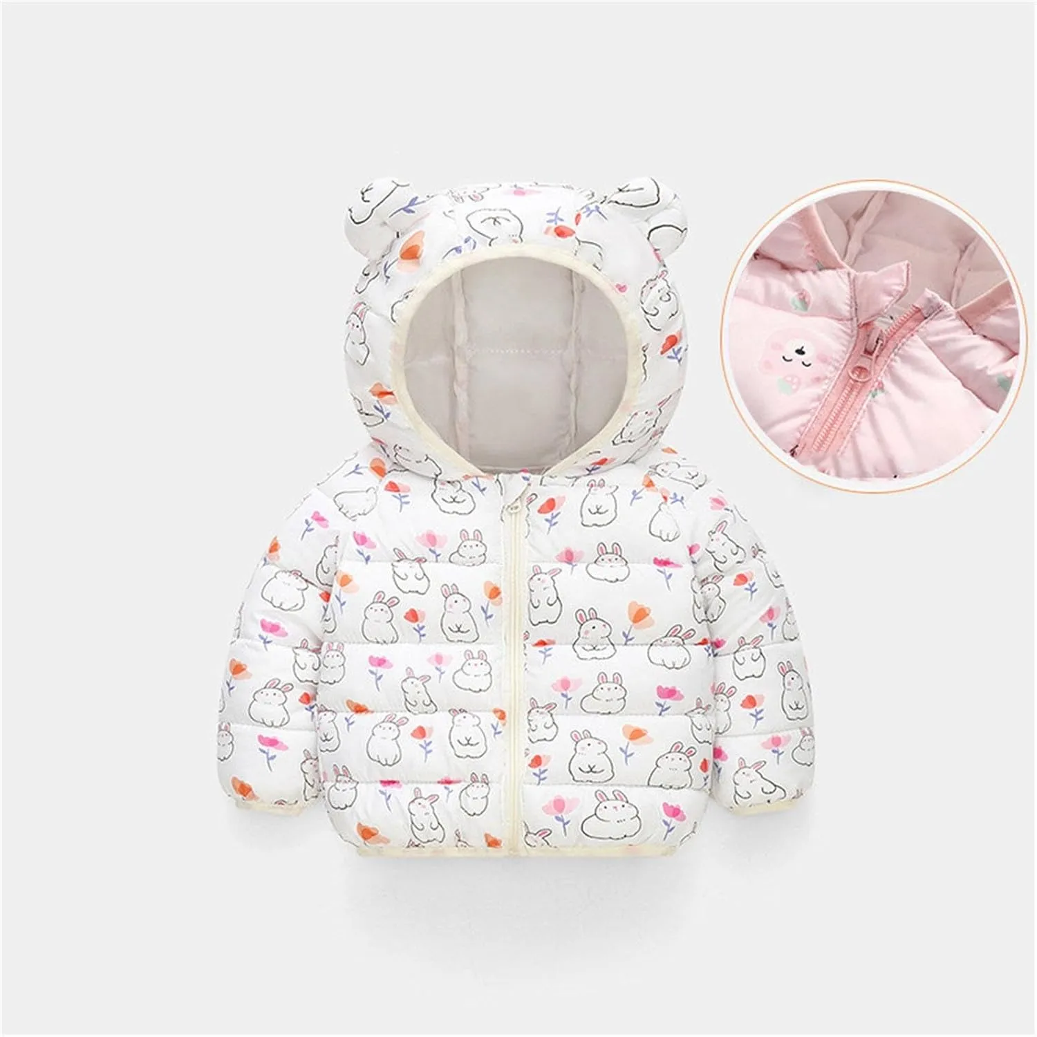 Cute Hooded Down Padded Jacket Coat for Toddler Kids Fall Winter Thicken Warm Furry Fuzzy Pattern Snow Windbreaker