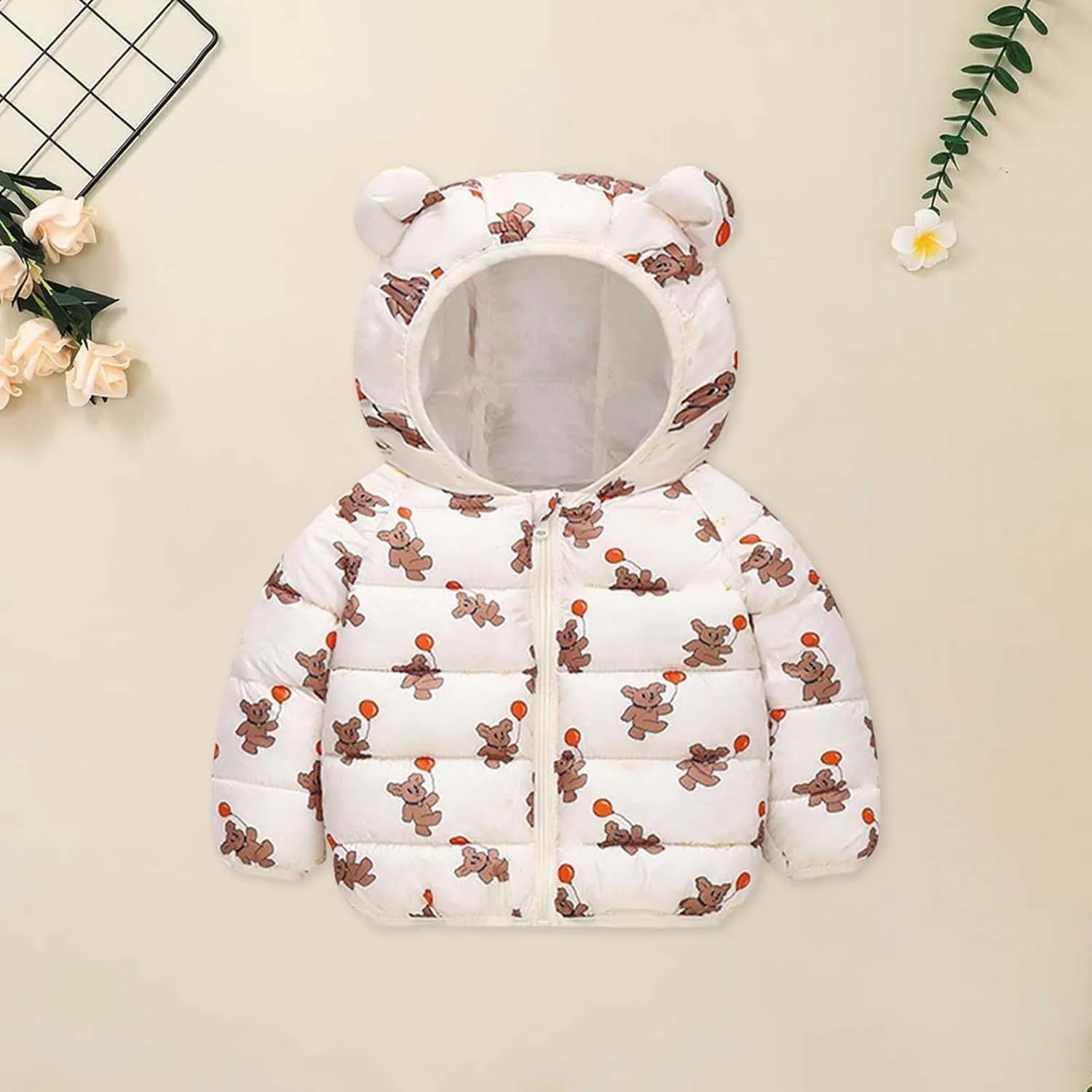 Cute Hooded Down Padded Jacket Coat for Toddler Kids Fall Winter Thicken Warm Furry Fuzzy Pattern Snow Windbreaker
