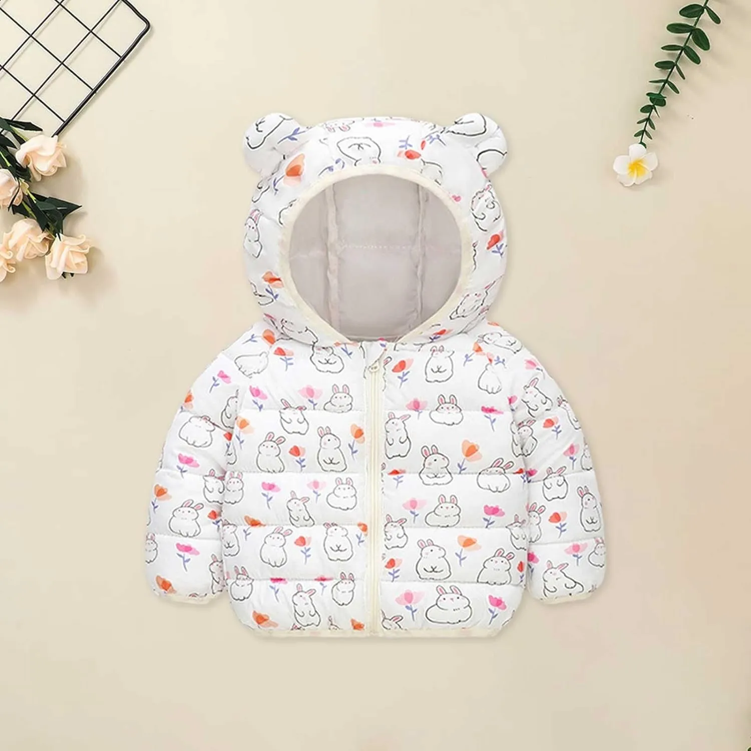 Cute Hooded Down Padded Jacket Coat for Toddler Kids Fall Winter Thicken Warm Furry Fuzzy Pattern Snow Windbreaker