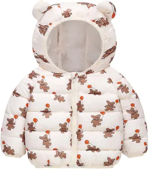 Cute Hooded Down Padded Jacket Coat for Toddler Kids Fall Winter Thicken Warm Furry Fuzzy Pattern Snow Windbreaker