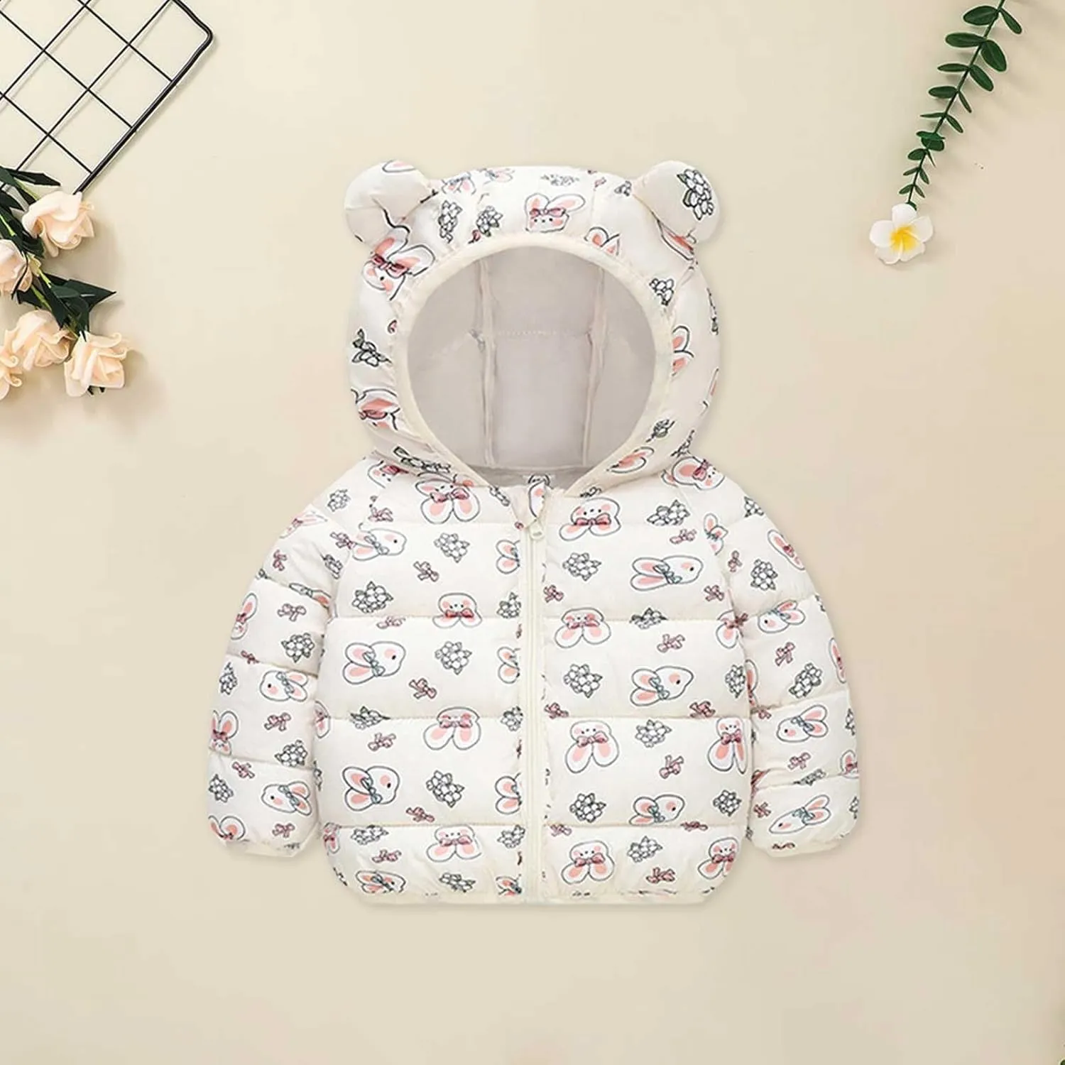 Cute Hooded Down Padded Jacket Coat for Toddler Kids Fall Winter Thicken Warm Furry Fuzzy Pattern Snow Windbreaker