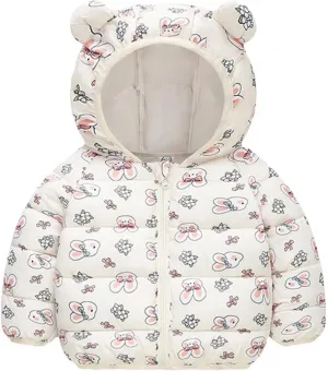 Cute Hooded Down Padded Jacket Coat for Toddler Kids Fall Winter Thicken Warm Furry Fuzzy Pattern Snow Windbreaker