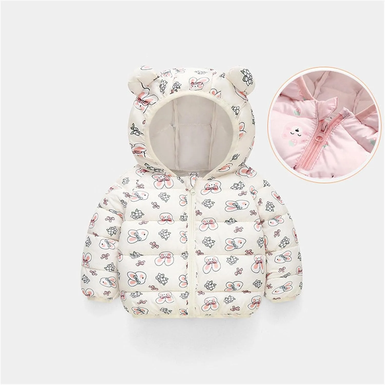 Cute Hooded Down Padded Jacket Coat for Toddler Kids Fall Winter Thicken Warm Furry Fuzzy Pattern Snow Windbreaker