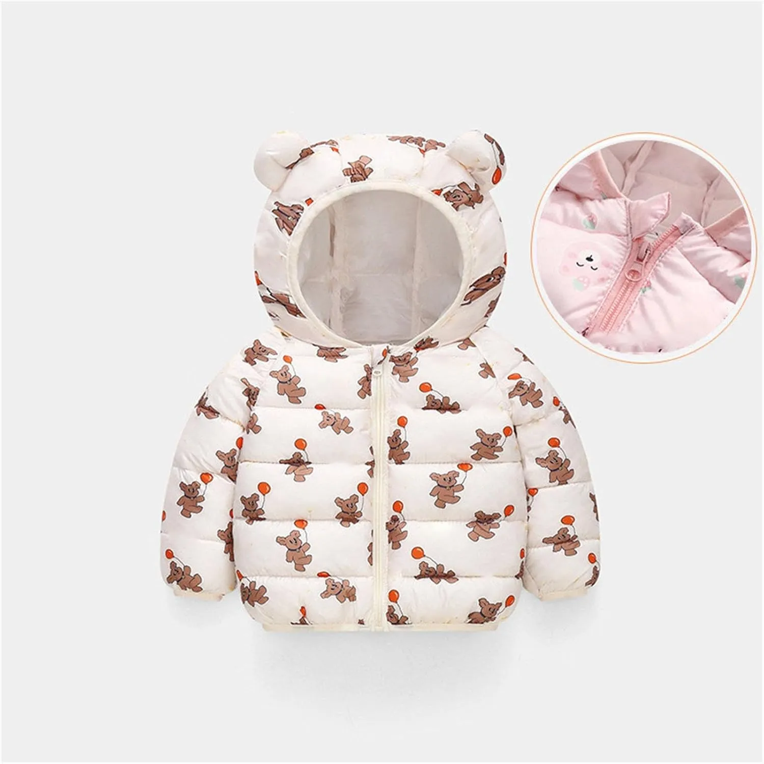 Cute Hooded Down Padded Jacket Coat for Toddler Kids Fall Winter Thicken Warm Furry Fuzzy Pattern Snow Windbreaker