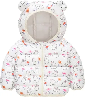 Cute Hooded Down Padded Jacket Coat for Toddler Kids Fall Winter Thicken Warm Furry Fuzzy Pattern Snow Windbreaker