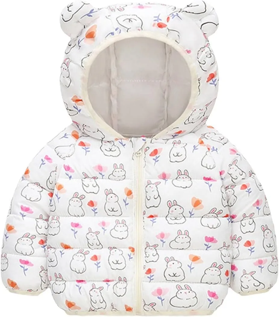 Cute Hooded Down Padded Jacket Coat for Toddler Kids Fall Winter Thicken Warm Furry Fuzzy Pattern Snow Windbreaker