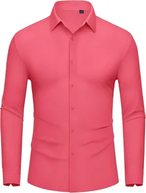 DEMEANOR Stretch Mens Dress Shirts Long Sleeve Slim Fit Dress Shirts for Men Muscle Fit Wrinkle Free Button Down Shirt