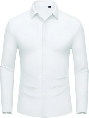 DEMEANOR Stretch Mens Dress Shirts Long Sleeve Slim Fit Dress Shirts for Men Muscle Fit Wrinkle Free Button Down Shirt