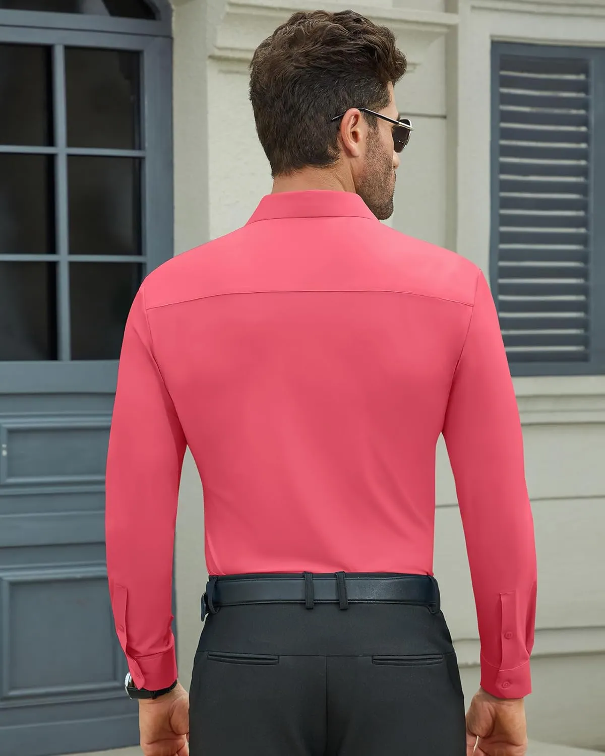 DEMEANOR Stretch Mens Dress Shirts Long Sleeve Slim Fit Dress Shirts for Men Muscle Fit Wrinkle Free Button Down Shirt
