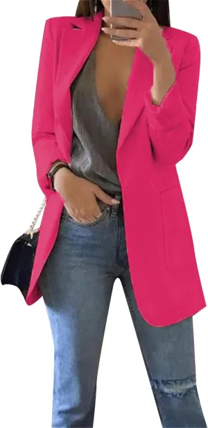DIACACY Womens Open Front Long Sleeve Blazers Jacket Solid Color Plus Size Comfy Blazers