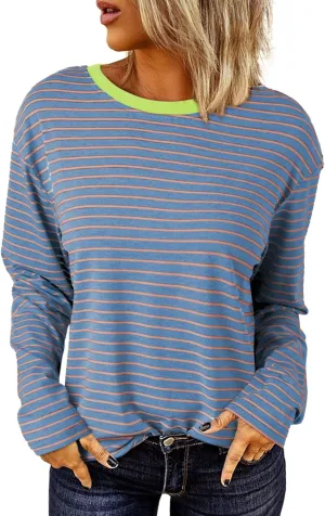 Dokotoo Women's Casual Striped Long Sleeve Tops Crew Neck Knit Basic T Shirts Dokotoo Women's Casual Striped Long Sleeve Tops Crew Neck Knit Basic T Shirts