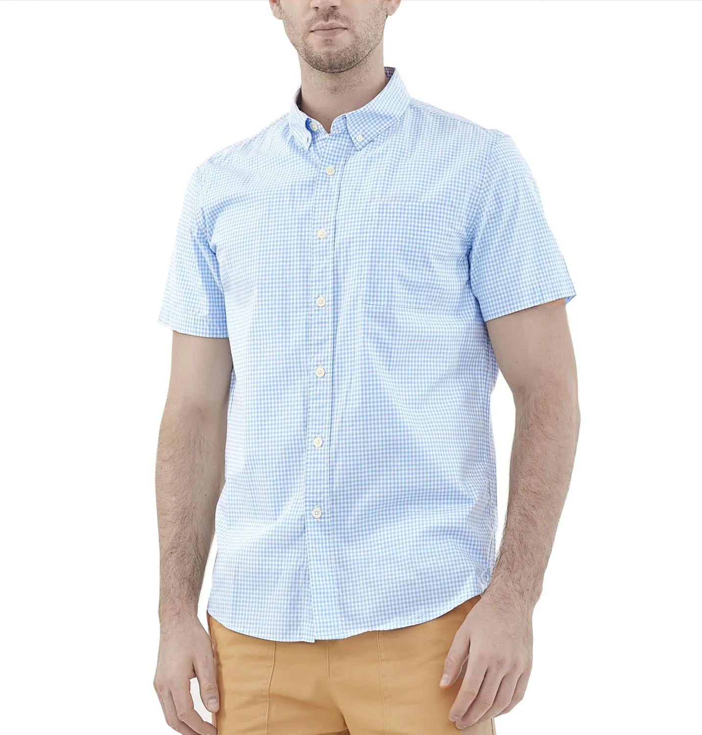 Dubinik® Mens Short Sleeve Button Down Shirts 100% Cotton Plaid Men's Casual Button-Down Shirts with Pocket