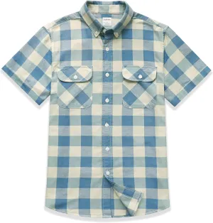 Dubinik® Mens Short Sleeve Button Down Shirts 100% Cotton Plaid Men's Casual Button-Down Shirts with Pocket