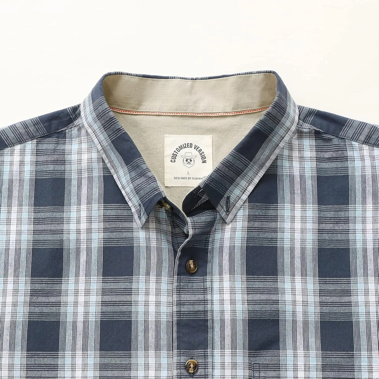 Dubinik® Mens Short Sleeve Button Down Shirts 100% Cotton Plaid Men's Casual Button-Down Shirts with Pocket