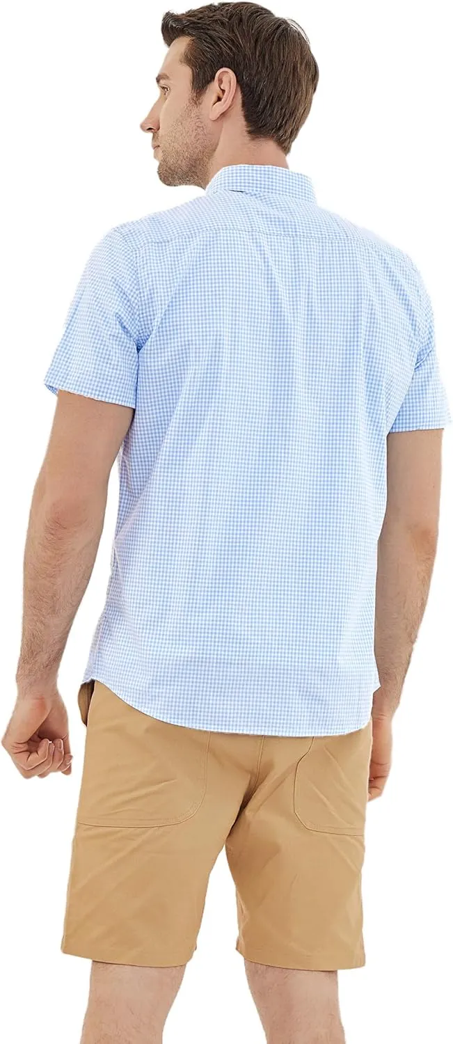 Dubinik® Mens Short Sleeve Button Down Shirts 100% Cotton Plaid Men's Casual Button-Down Shirts with Pocket
