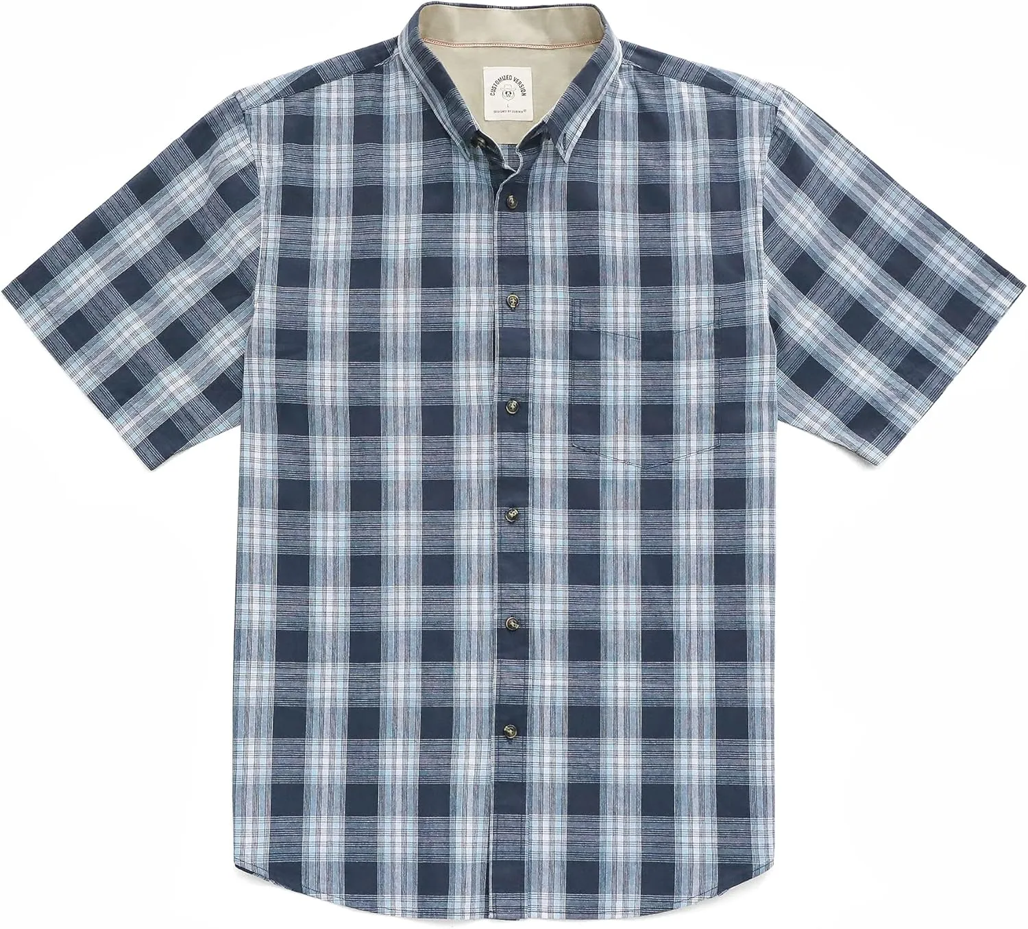 Dubinik® Mens Short Sleeve Button Down Shirts 100% Cotton Plaid Men's Casual Button-Down Shirts with Pocket