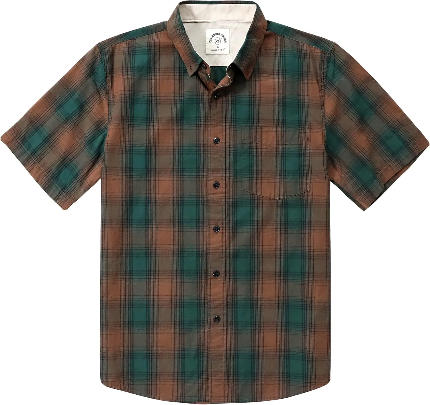 Dubinik® Mens Short Sleeve Button Down Shirts 100% Cotton Plaid Men's Casual Button-Down Shirts with Pocket