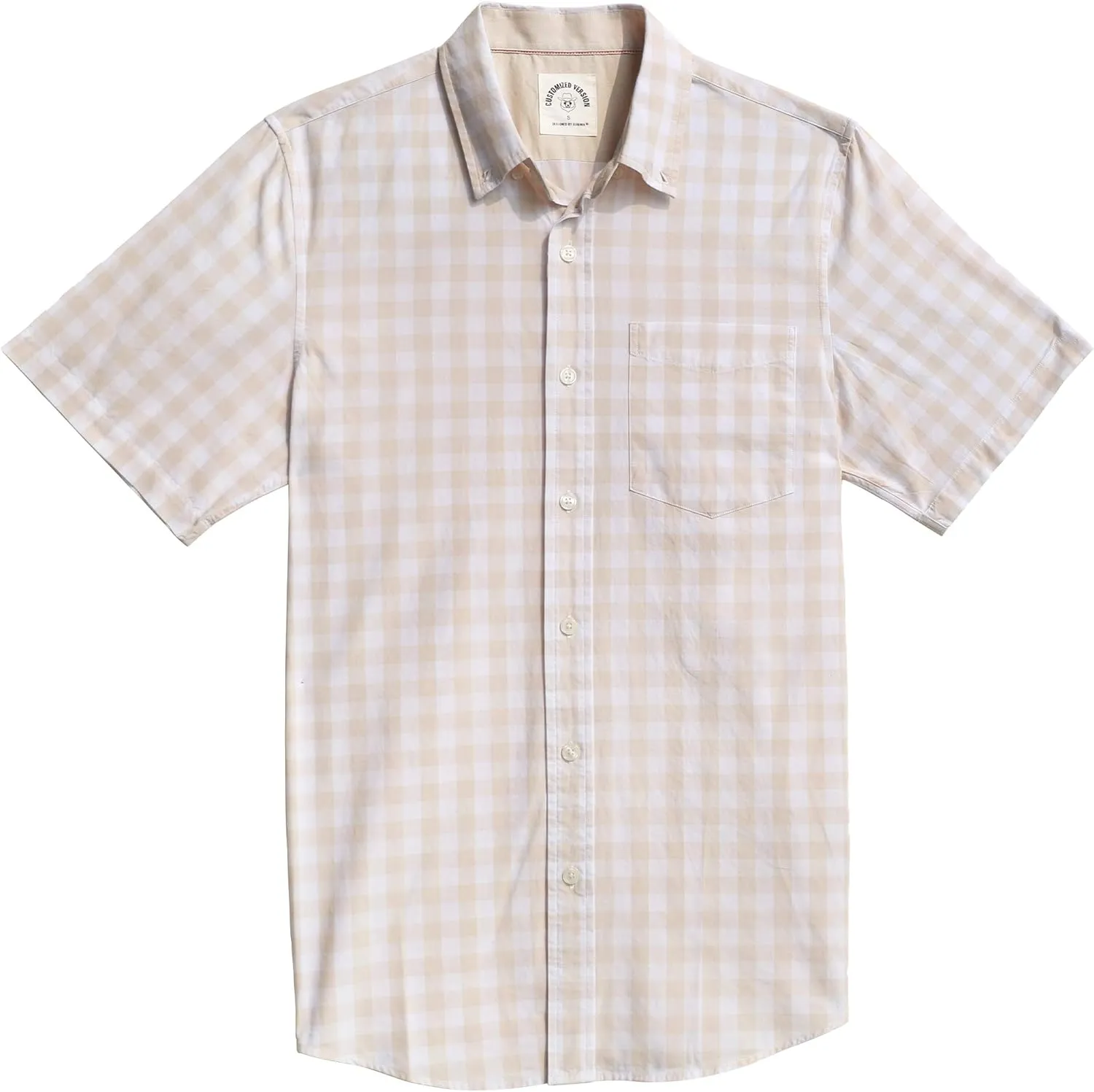 Dubinik® Mens Short Sleeve Button Down Shirts 100% Cotton Plaid Men's Casual Button-Down Shirts with Pocket