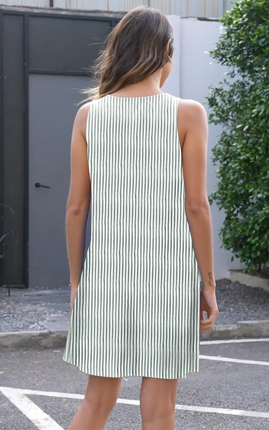 ETCYY NEW Womens Sleeveless Summer Dresses 2025 Cusual U Neck Sundresses Striped Printed Short Dress with Pocket