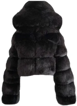 Faux Fur Coat Women Cropped Bubble Coats Fleece Short Warm Jackets Plus Size Winter Coats for Women with Hood