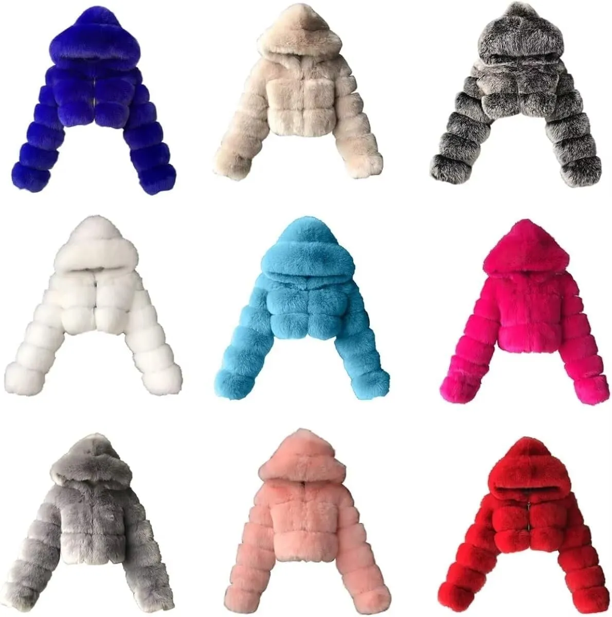 Faux Fur Coat Women Cropped Bubble Coats Fleece Short Warm Jackets Plus Size Winter Coats for Women with Hood