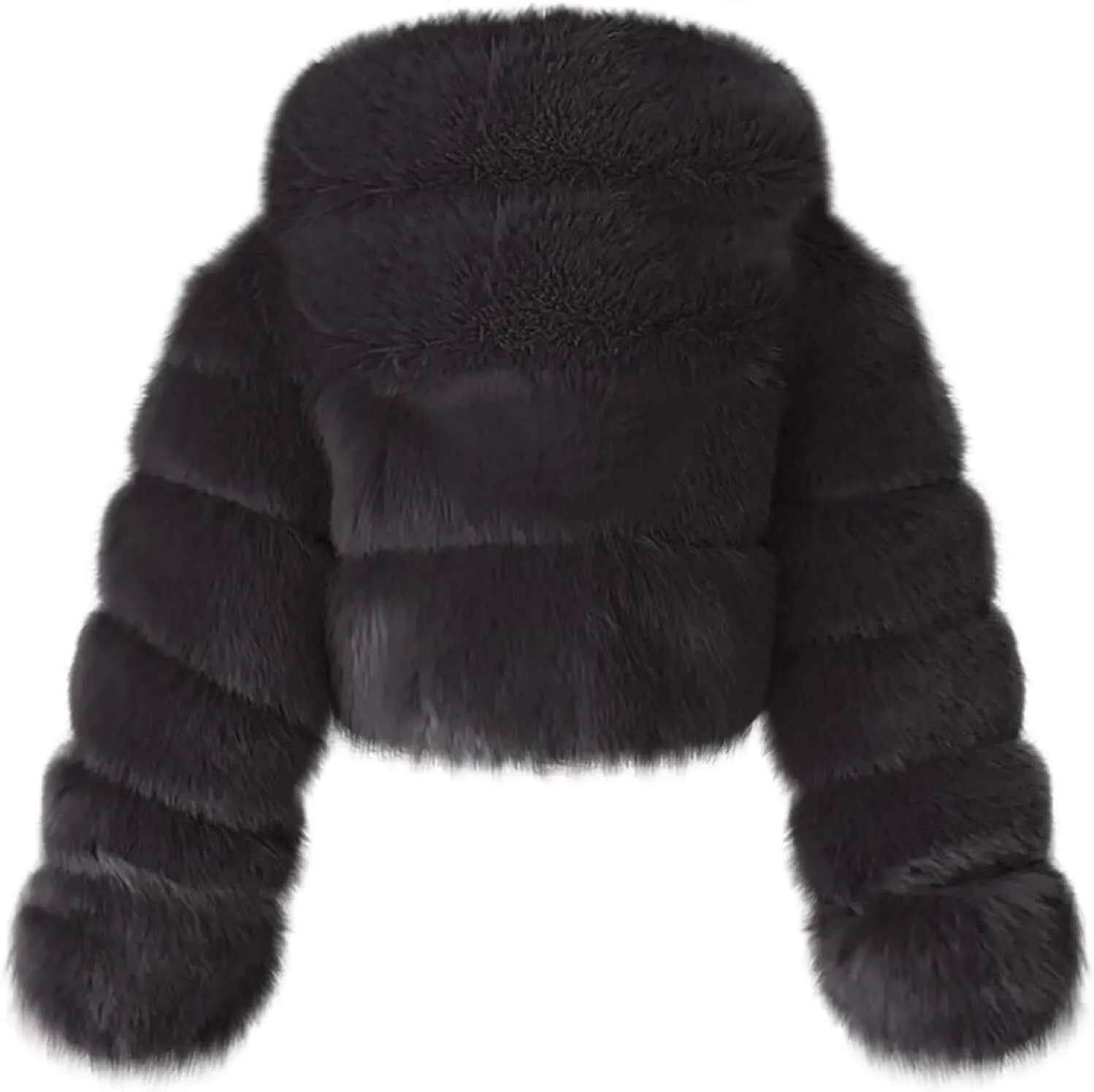 Faux Fur Coat Women Cropped Bubble Coats Fleece Short Warm Jackets Plus Size Winter Coats for Women with Hood