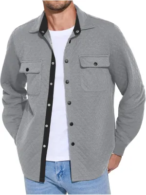 Finelylove Mens Shirt Jacket Lightweight Quilted Snap Shacket Jacket Casual Fashion Bomber Jacket Fall Outwear Coat