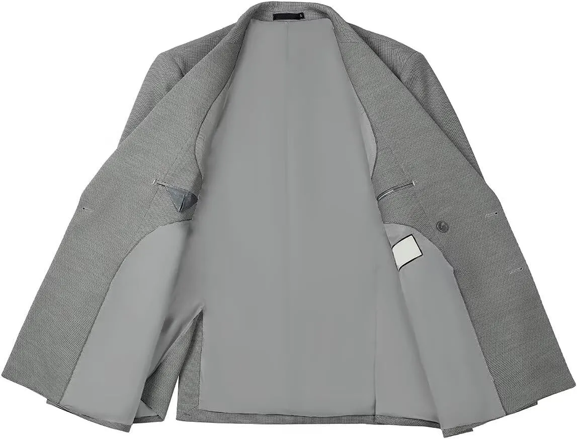 Fxzpiodi Mens Suit Blazer Jacket Slim Fit Knitted Casual Lightweight Business Prom Sport Coat Double-Breasted Lapel Collar