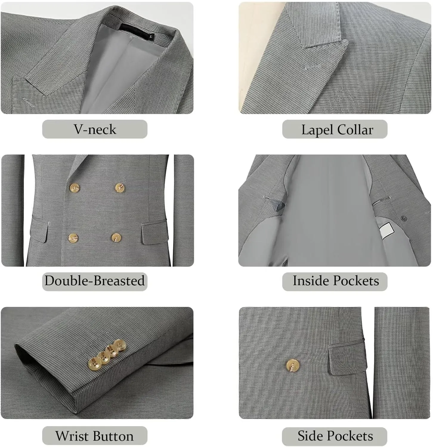 Fxzpiodi Mens Suit Blazer Jacket Slim Fit Knitted Casual Lightweight Business Prom Sport Coat Double-Breasted Lapel Collar