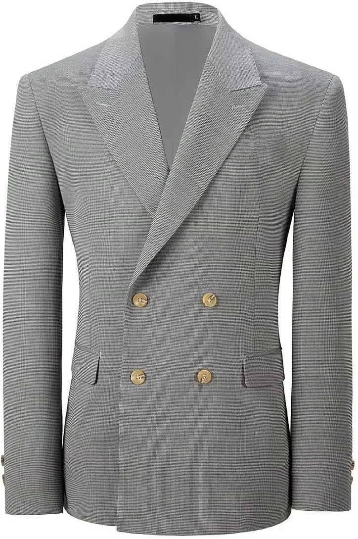 Fxzpiodi Mens Suit Blazer Jacket Slim Fit Knitted Casual Lightweight Business Prom Sport Coat Double-Breasted Lapel Collar