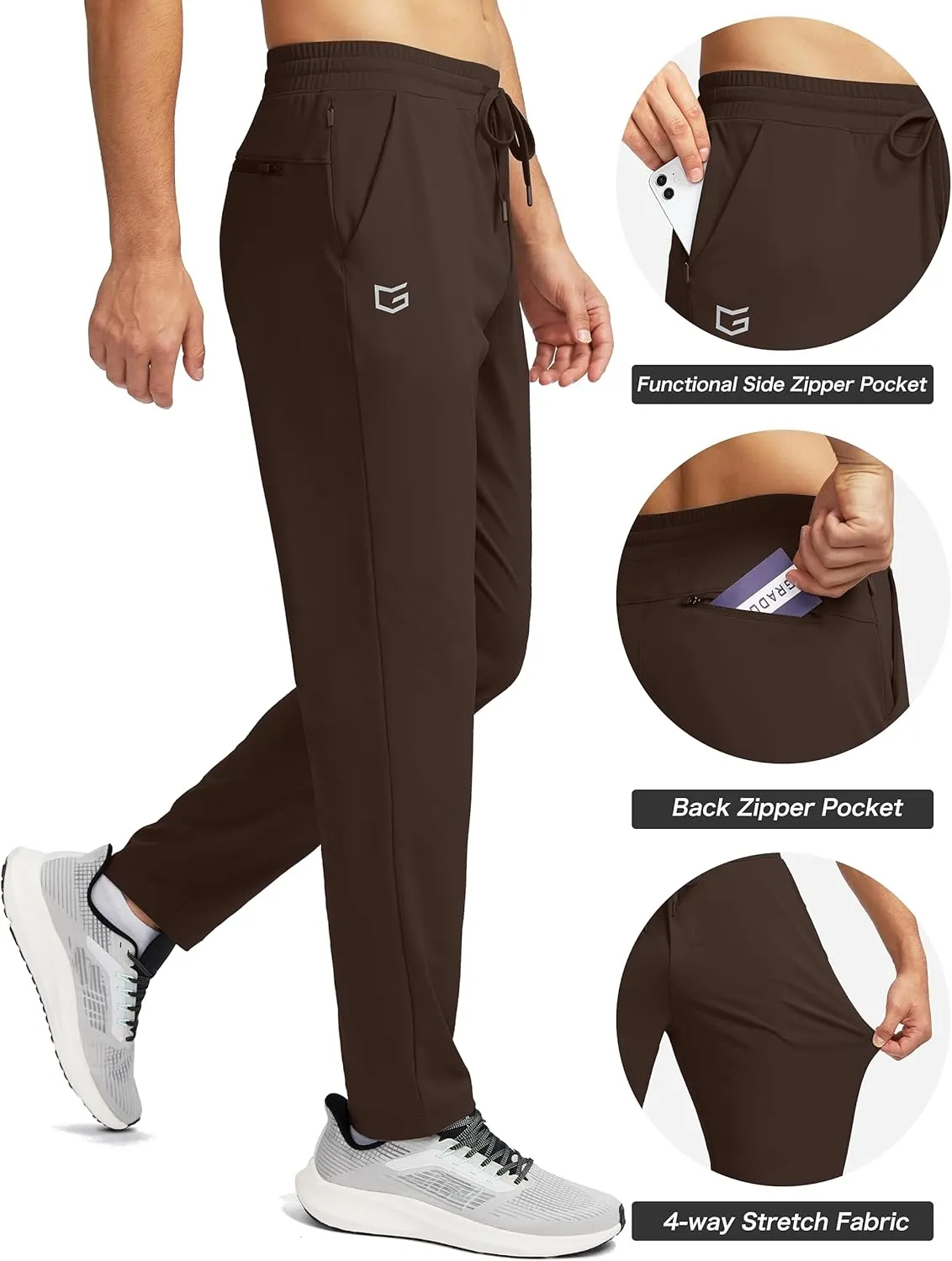 G Gradual Mens Sweatpants Zipper Pockets Tapered Track Athletic Slim Fit Pants for Running, Exercise, Workout