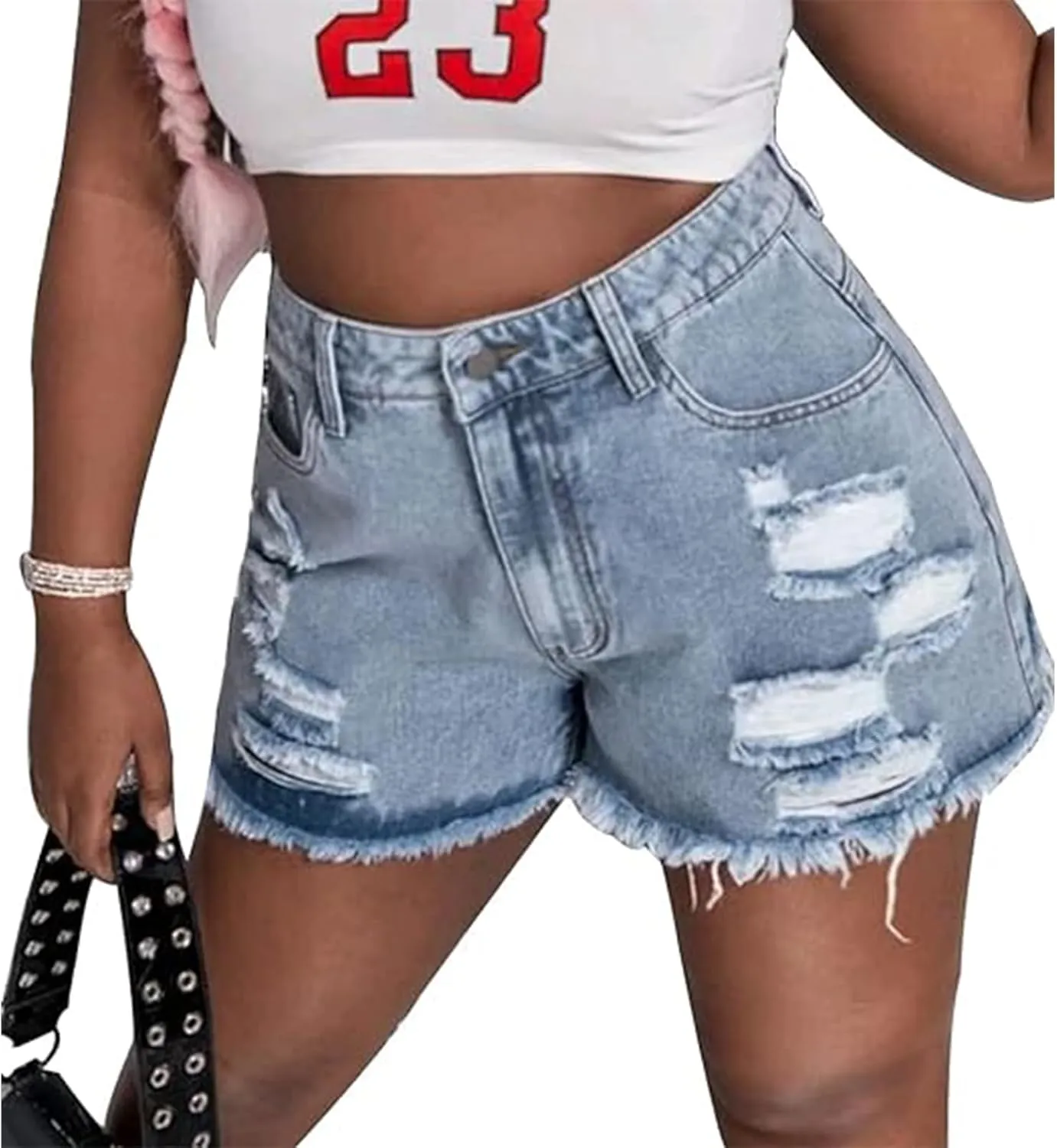 GAGELE Plus Size Denim Shorts Women High Waisted Stretch Summer Jean Shorts