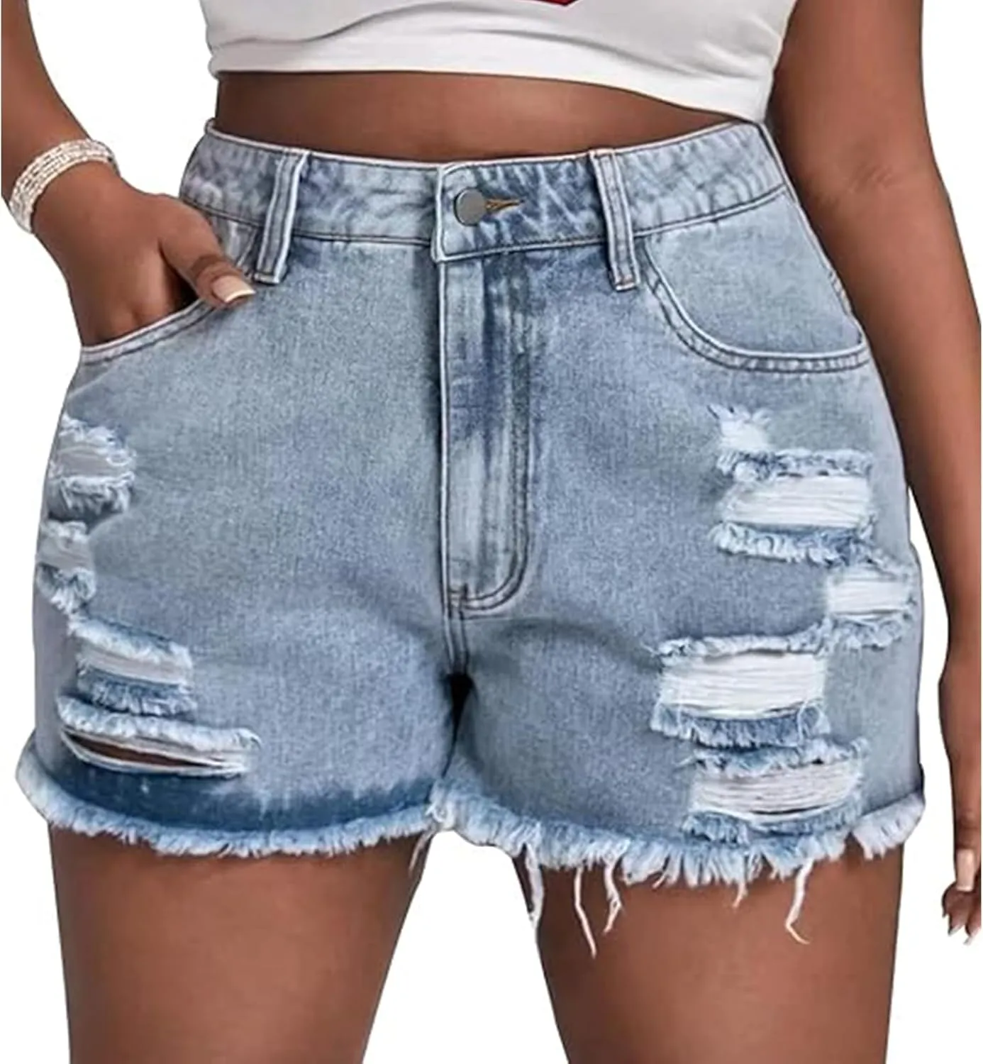 GAGELE Plus Size Denim Shorts Women High Waisted Stretch Summer Jean Shorts